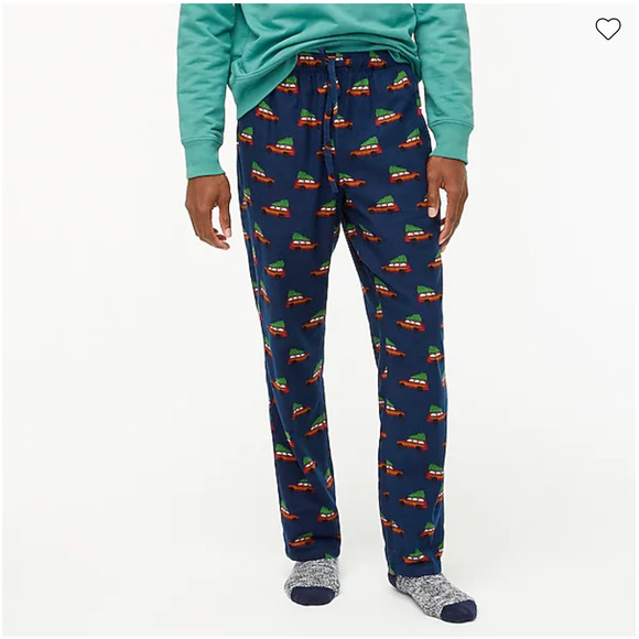 NWT J. Crew Men's Navy W/Christmas Tree & Truck Print Flannel Sleep Pant - Picture 2 of 11